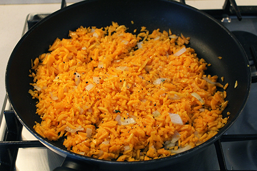 Butternut Squash “Rice” Risotto with Shrimp & Peas Recipe
